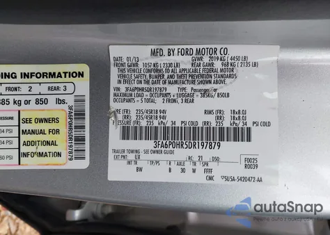 2013 Ford Fusion Se from USA, damaged, VIN 3FA6P0HR5DR197879